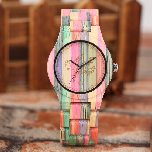 Colorful Wooden Watch Men Women Quartz Wrist Watches Bamboo Bracelet Strap Gift - Picture 6 of 16