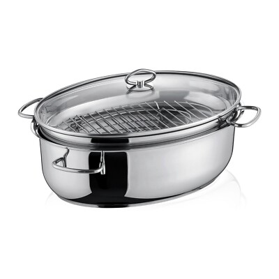 Berndes MARANO Bräter Bratentopf mit Glasdeckel Antihaft Edelstahl 38 x 25,5 cm