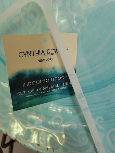 4/CYNTHIA ROWLEY Aqua Blue Swirl Tuscan Medallion DINNER Plates MELAMINE Set/4 - Picture 2 of 6