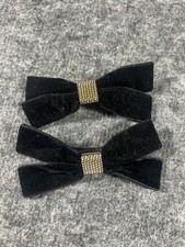 Vtg Black Velvet Hair Bows Gold Trim Beautiful Set