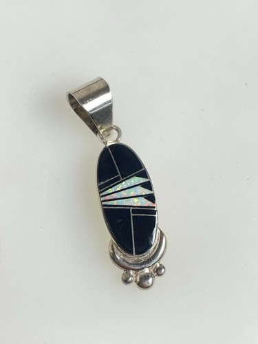 Ervin Hoskie Chee EH Signed Navajo Sterling Silver Pendant Onyx Opal 925 Estate - Picture 5 of 10
