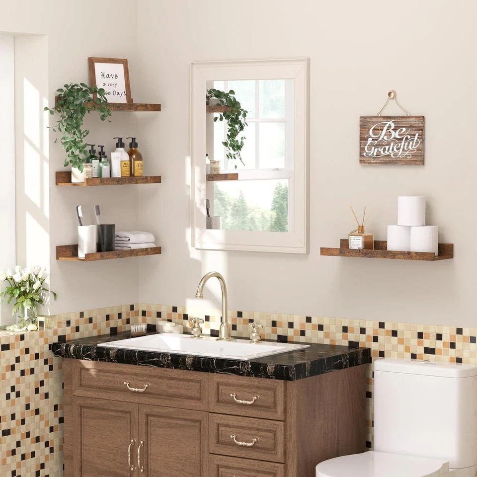 Набор из 6 плавающих настенных полок деревянные настенные кромки для хранения коричневые - Изображение 2 из 4