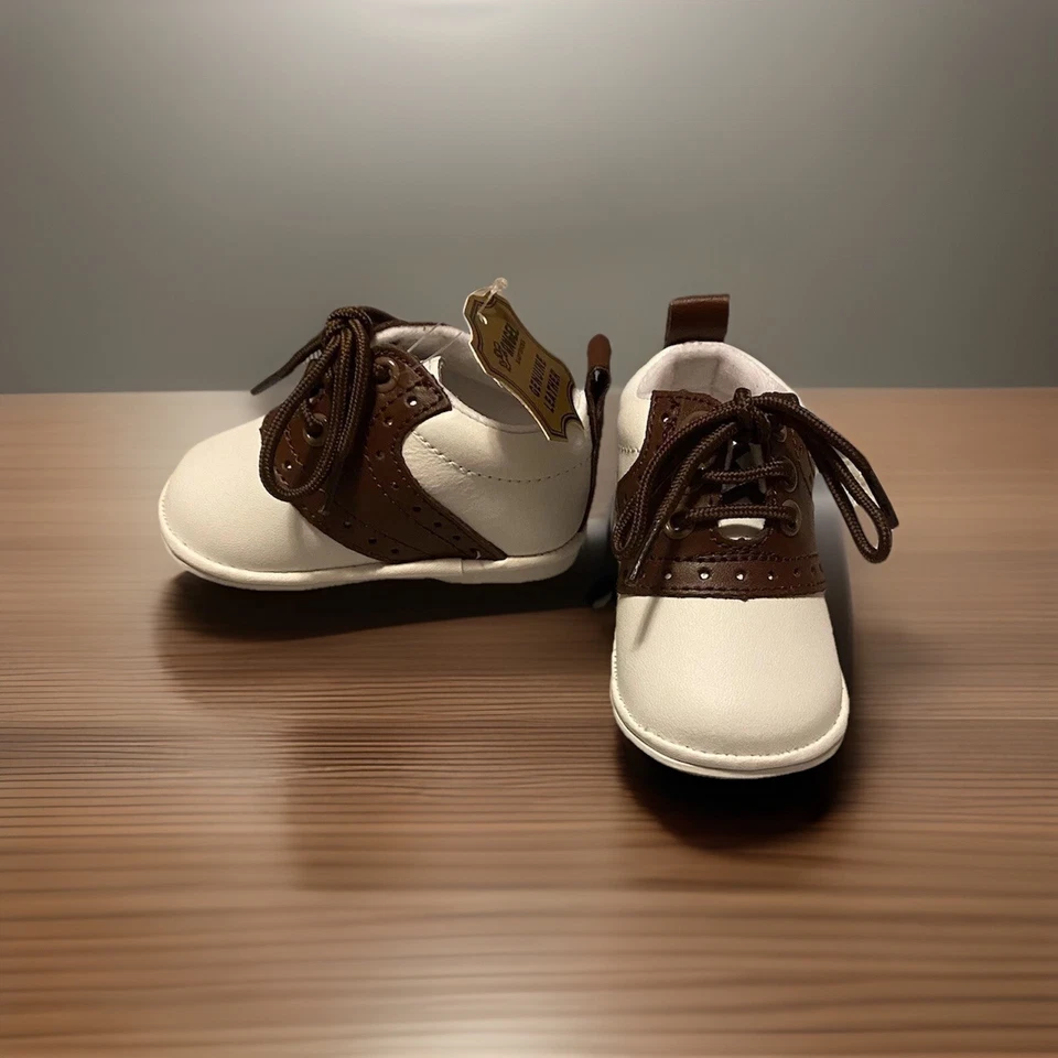 Sapato Oxford Masculino Angel Baby por Lamour Couro Sela Austin Marrom Branco 1 M Novo com etiquetas - Imagem 2 de 4