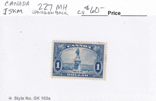 MATT'S STAMPS SCOTT CANADA #227 $1-DOLLAR CHAMPLAIN MONUMENT MH CV$60 - Picture 3 of 3