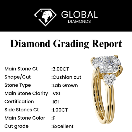IGI Cert 4,00 ct F VS1 Cushion Cut Labor Diamant Verlobungsring 14 K Gelbgold - Bild 2 von 11