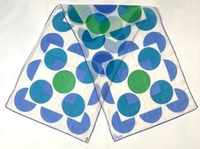Vintage 1980s Vera Sheer Geometric Mod Polyester Scarf Blue Green Circles