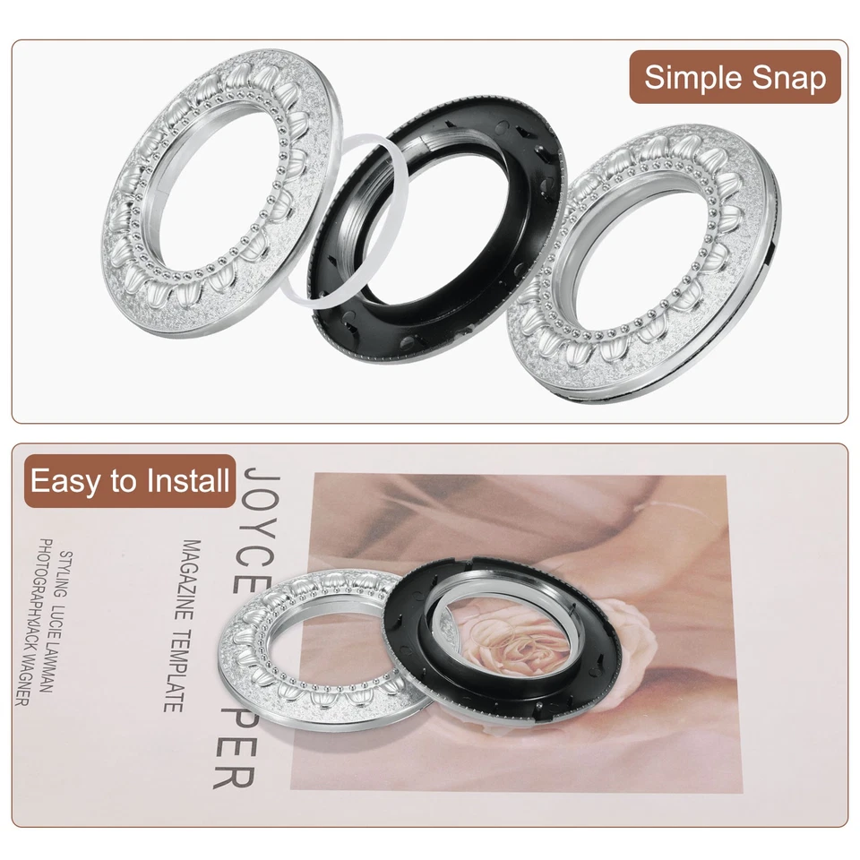 16 шт. люверсов для штор, 1-5/7 дюйма (42 мм) идентификационный узор стильное кольцо для штор, яркое серебро - Изображение 3 из 4