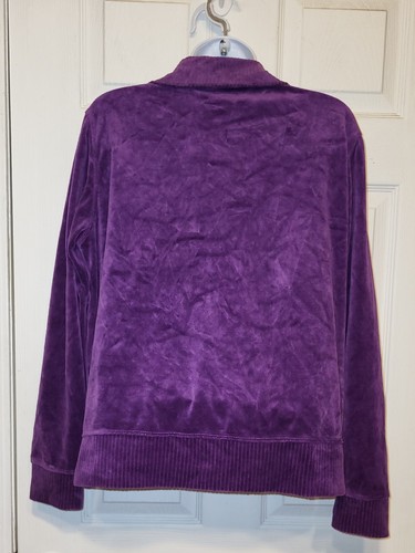 White Stag Velour Jacket Size Medium Purple Button Front High Neck - Picture 2 of 6