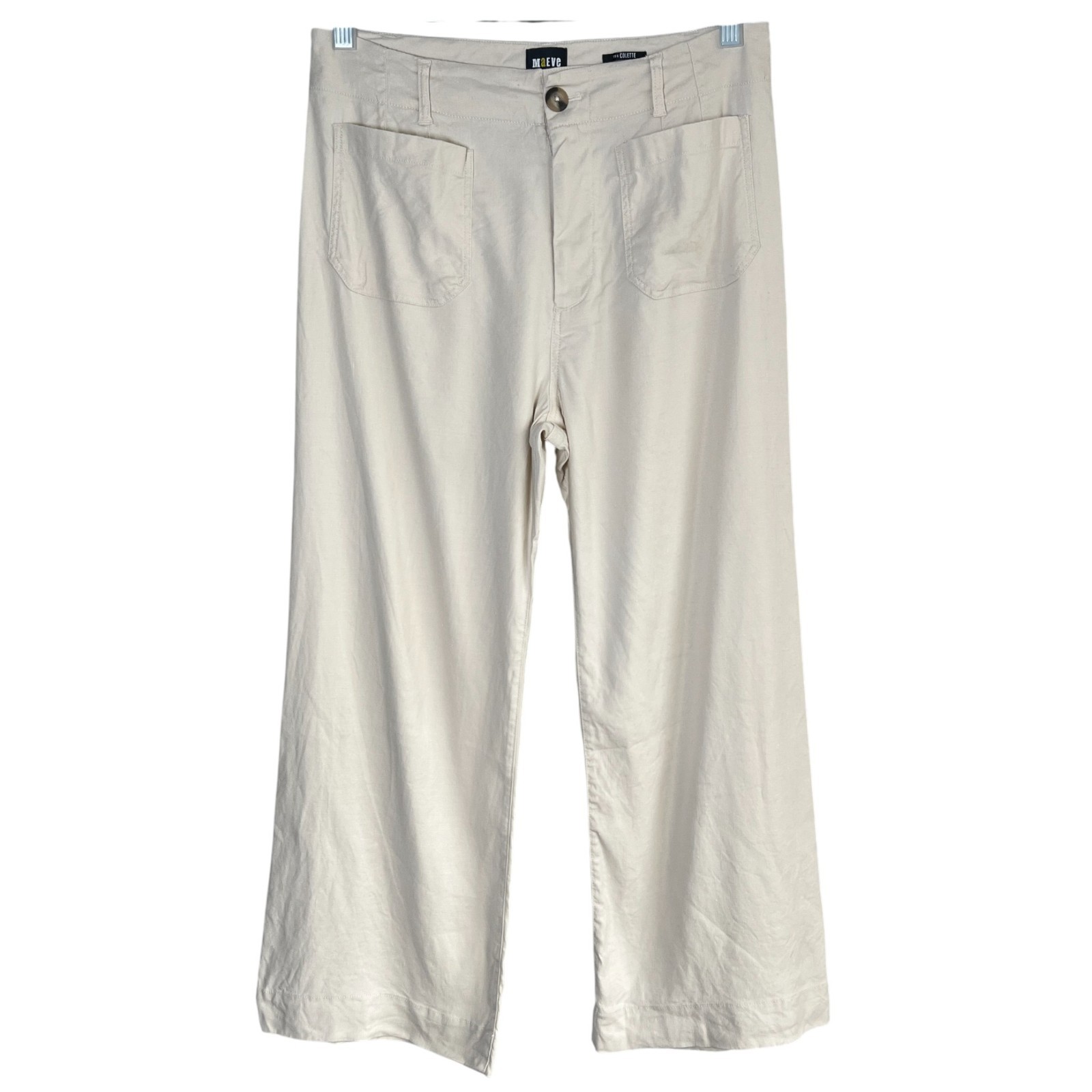Maeve Anthropologie The Colette Wide Leg Linen Blend Pants Ivory Size 31 Boho