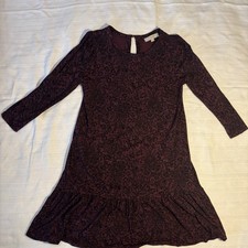 Ann Taylor Loft Drop Waist Knit Long Sleeved Dress Medium Burgundy  Floral