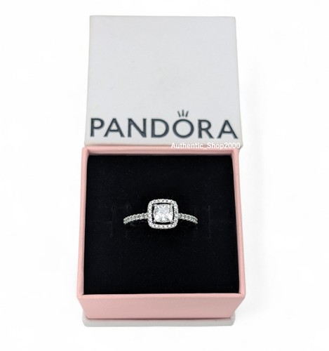 New 100% Authentic PANDORA 925 Ale Sparkling Pave Square Halo Ring 193555C02 - Picture 5 of 12