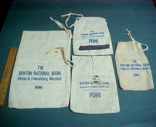Menge 4 First Denton National Bank & Federalsburg Maryland Canvas Pfandtaschen