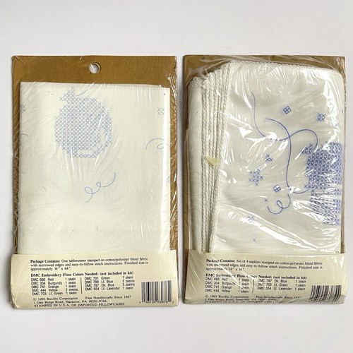 Bucilla gestempelt Kreuzstich Feier Tischläufer & Servietten Set Menge 2 Vintage - Bild 2 von 6