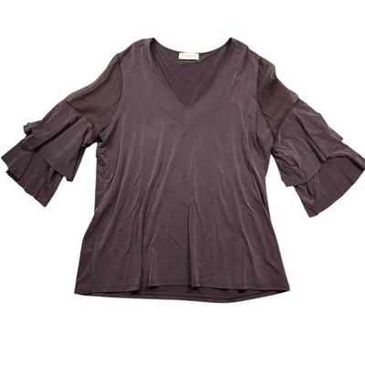 Lola & Sophia New York Large 100% Silk Purple V Neck 3/4 Bell Sleeve Blouse