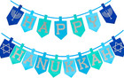Glitter Happy Hanukkah Banner, Blue Hanukkah Decorations for Home & Party, Indoo