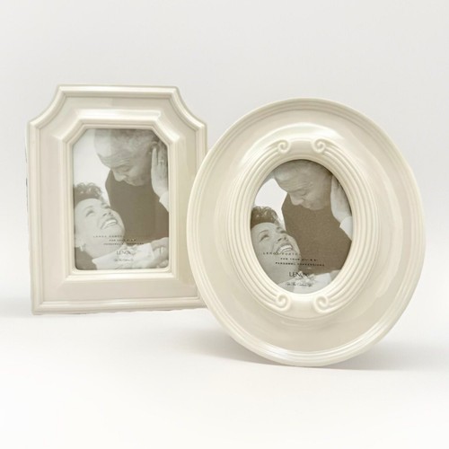 Lenox Ivory Porcelain Picture Frames Set of 2 ~ Oval & Rectangle ~ 3.5x5 & 4x6