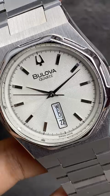 Rare BULOVA Gerald Genta Quartz Day Date White Dial Watch Men