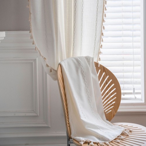 Tende per finestre rustiche a righe tende pannelli fattoria boho decorazione asta tasca - Foto 7 di 53