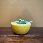 Lefton Vintage Grapefruit Sugar Bowl with spoon and lid Cottagecore serveware