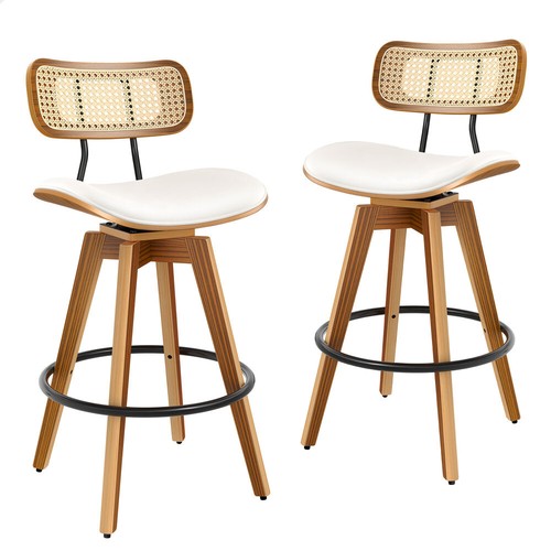 ALFORDSON 2x Bar Stools Kitchen Vintage Leather Seat Rattan Chair White - Picture 11 of 11