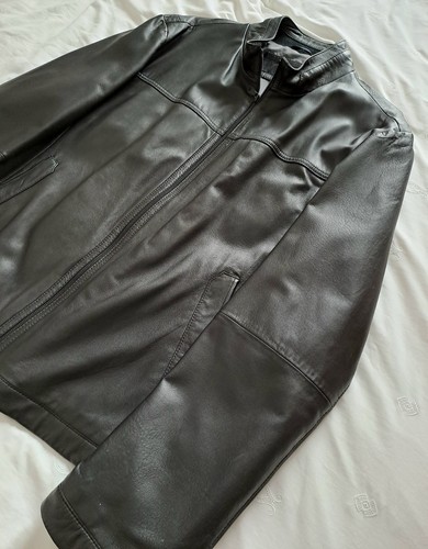 VINTAGE HUGO BOSS BLACK LEATHER JACKET FINEST LAMB NAPPA - SIZE UK 56 / US 46R - Picture 6 of 24