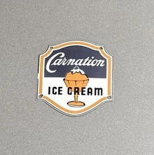 VINTAGE CARNATION ICE CREAM  PORCELAIN SIGN CAR GAS OIL TRUCK MOTORCYCLE