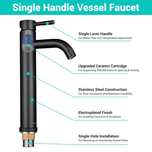 Aquaterior Vessel Sink Faucet Stainless Steel Single Handle Bathroom Basin Tap - Picture 4 of 12