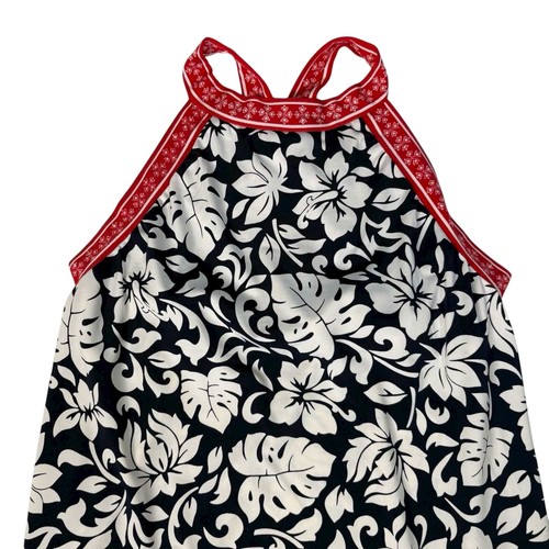 Max Studio XS Neckholder Sommerkleid schwarz weiß rot Blumen Blätter Print Boho Strandkleid - Bild 3 von 8