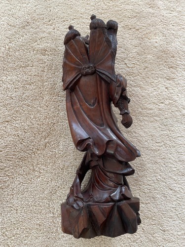 ANTIQUE CHINESE Rare 18in Rosewood Multi-Eyed Deity Warrior Mythology Carving VG - Bild 6 von 18