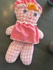 1975 VTG FISHER PRICE LOLLY DOLLY WEARING PINK GINGHAM RATTLE DOLL PLUSH