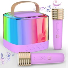 Mini Karaoke Machine for Kids with 2 Wireless Microphones, Q21, Purple