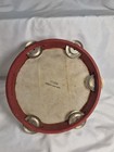 Vintage CONN Wood Frame Tambourine Genuine CALF SKIN 7.5”×1.5" RED * Read