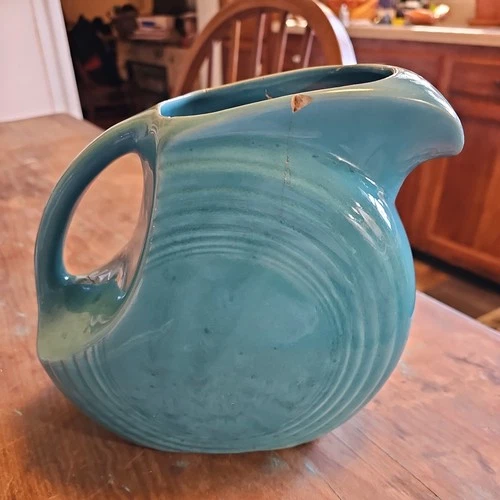 Vntg Fiestaware 7 1/4" Turquoise Water Pitcher Fiesta Homer Laughlin 64 Ounce