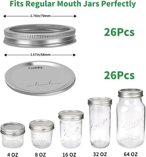 Canning Lids and Rings 52 Count Regular Mouth Mason Jar Band For Ball Kerr Jars - Picture 4 of 7