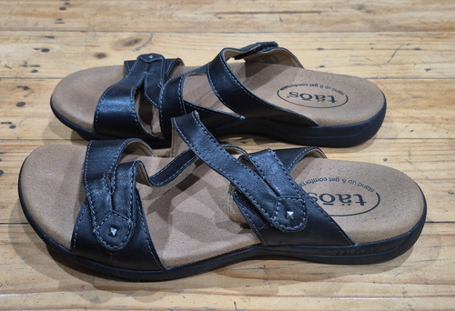 Womens Taos Black Leather Sandals Shoes Size 7 - Picture 2 of 5