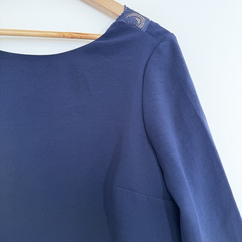 Sezane Blouse Top Size 40 UK 12 Embroidered Low Back Navy 3/4 Sleeve Elegant - Picture 4 of 10