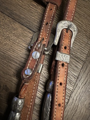 Horse Tack - Cabezal de cuero Western Silver Show de una sola oreja - Imagen 7 de 8