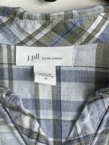 J Jill Love Linen Top Womens Size M Long Sleeve Plaid Button Popover Lagenlook - Picture 6 of 13