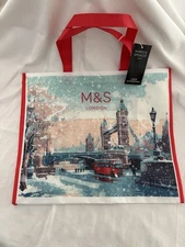 Marks & Spencer London Reusable Bag Christmas Holiday Tote 16" x 14" x 7"