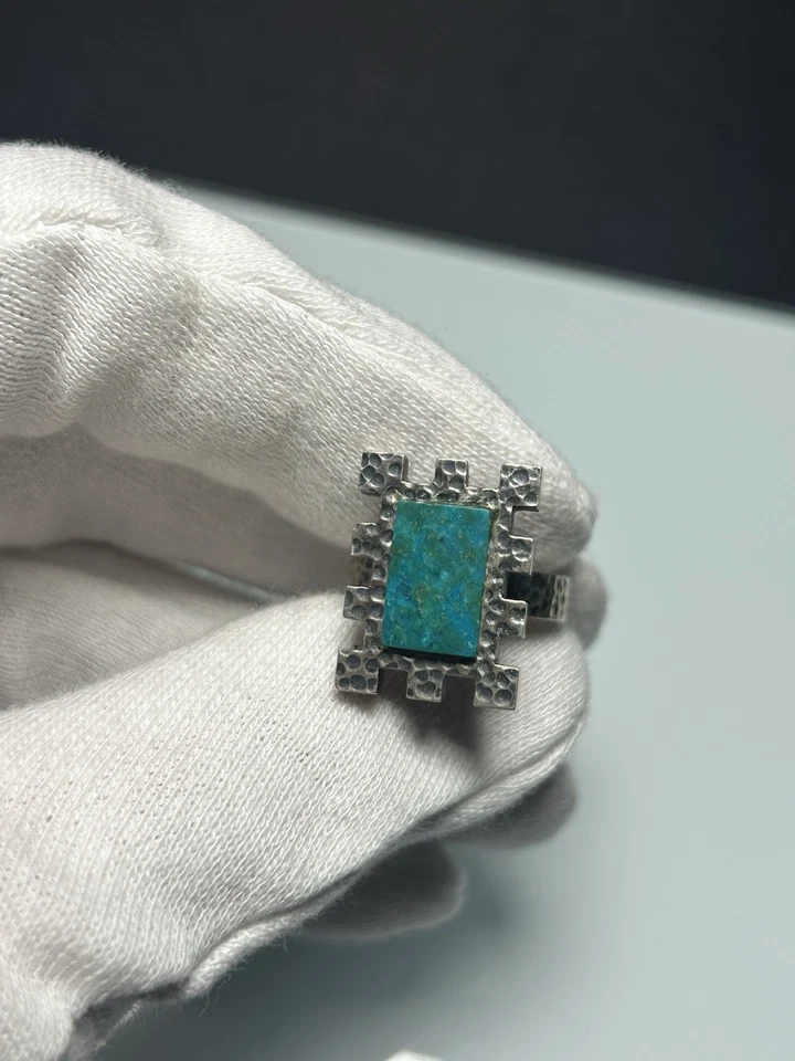 Silber Ring Hammerschlag Design Türkis Stein - Bild 2 von 4