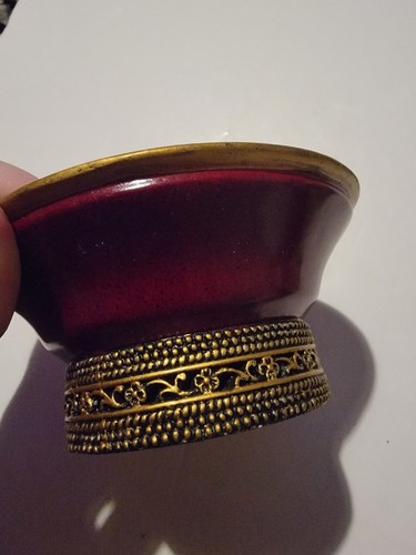 Vintage India Ink Sorrento Soap Dish Mahogany Red Gold Tone Ornate - Picture 3 of 5