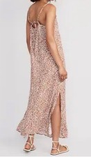 Old Navy Brown And White Tie Back Side Split V-neck Maxi Dress Size M