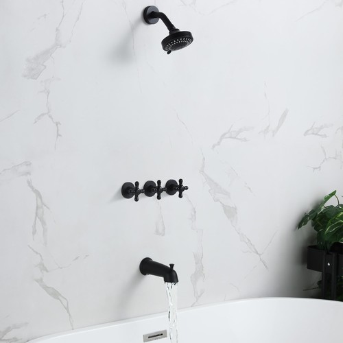 3 Handle Shower Faucet Set with Tub Spout Matte Black Tub and Shower Trim Kit... - Foto 9 di 9