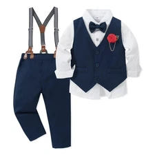 Toddler Boy Formal Outfit 5PC Set Blue Vest Shirt Pants Bowtie 18–24 Months