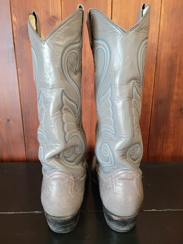 Vintage Larry Mahan Gray Ostrich Cowboy Boots Men’s 9D Handmade Texas Blue Swan - Bild 3 von 23