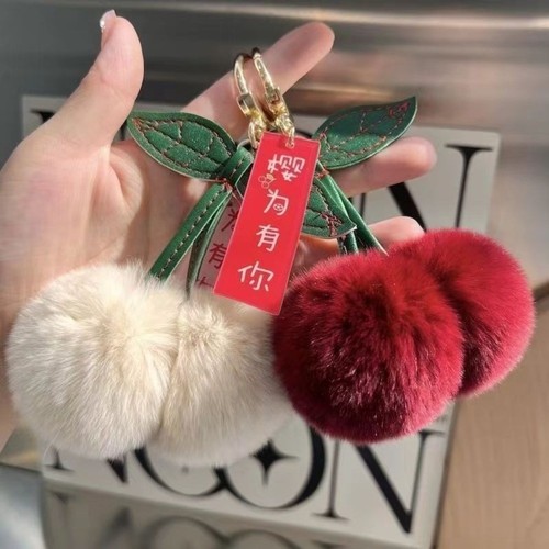 Cherry Key Chain Rex Rabbit Handbag Pendant Cute Key Ring Car Key - Picture 6 of 7