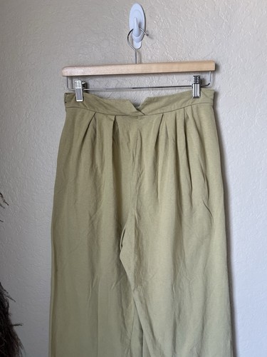 Free People Beach Light Khaki Pleated Cotton Wide Leg Pants - Picture 6 of 8