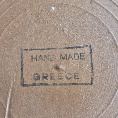 Vtg Greek Mythology Soldier & Servant Hand Incised Painted Plate Greece - Picture 2 of 5