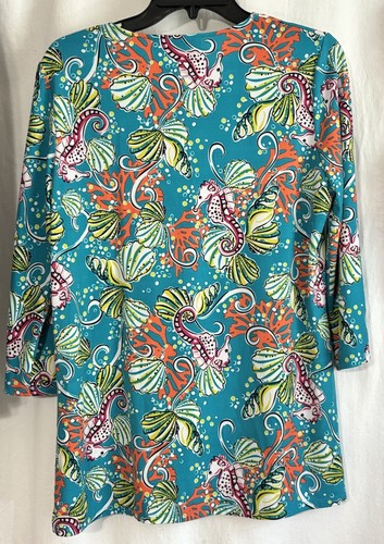 Island Republic Seahorse & Coral V-neck Blue-Green Tunic Top Size M - Bild 3 von 10