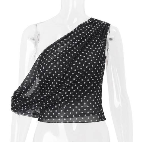 Unique Women Off Shoulder Polka Dot Vest with Irregular Style for Summer Look - Picture 11 of 27